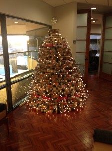Baker, Manock and Jensen, PC in Fresno, CA. Photo courtesy of Lori Sanders. This tree is constructed mostly from USCCAN with US Tax Court Reports sprinkled around the top. The tree is 6 feet tall and contains 374 books.